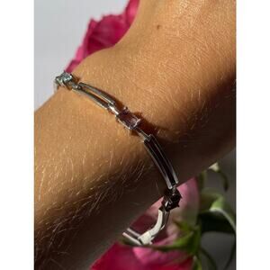 925 Sterling Silver Multi Color Gemstones Bracelet 7.5 inch